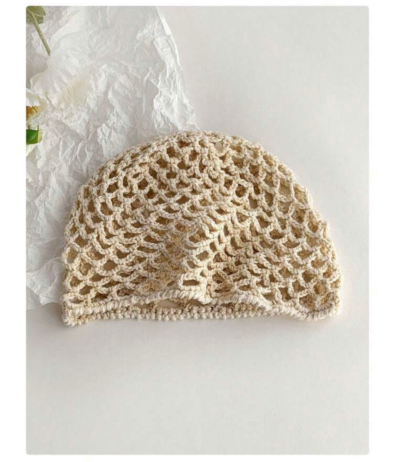 Natural Mesh Crochet Beanie 🤍